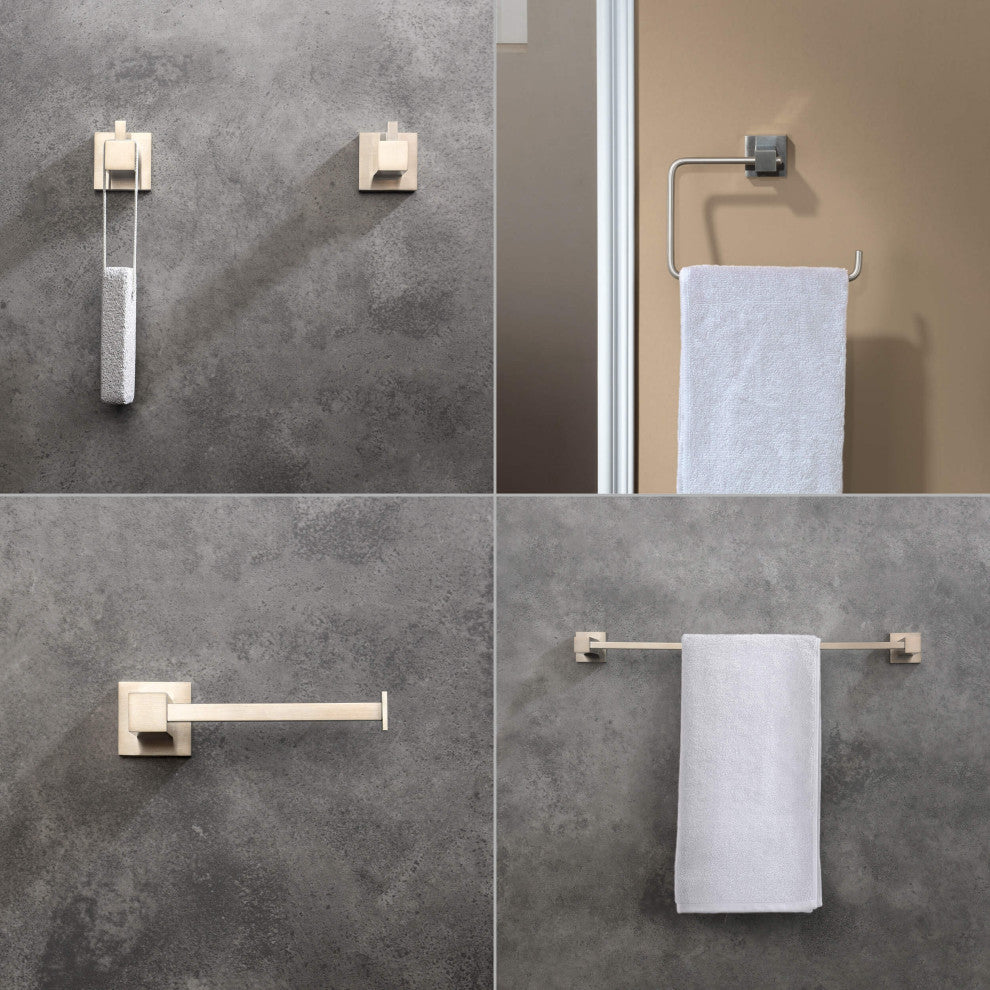 Cube 5-Piece Bathroom Hardware Set, Brushed Nickel