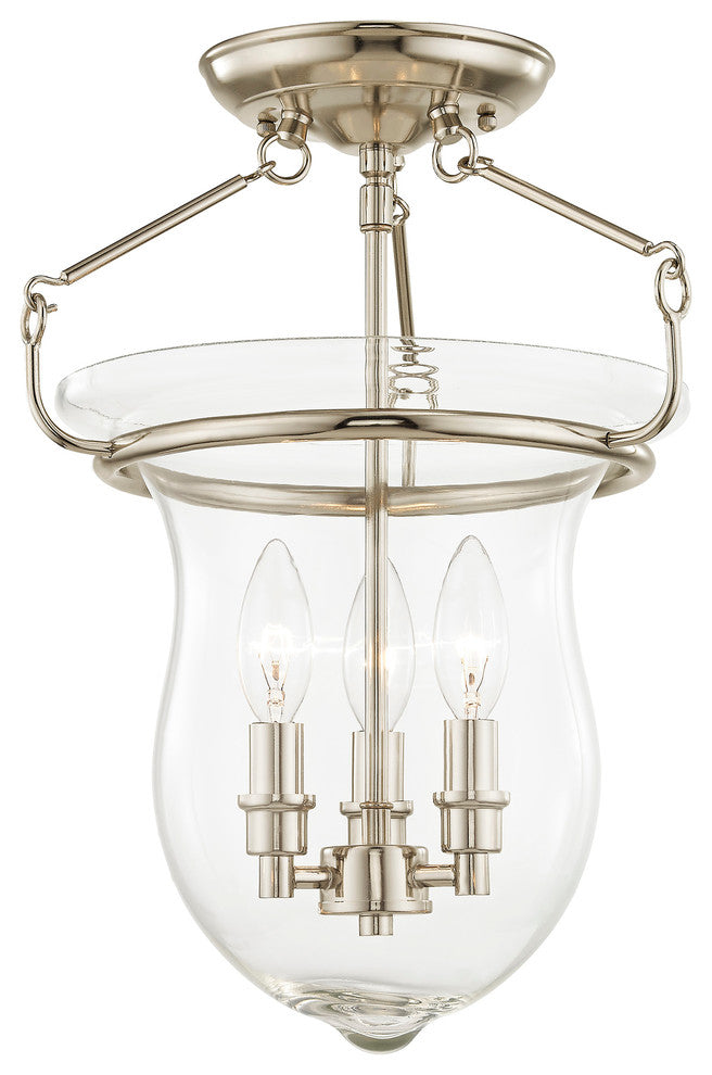 Ceiling Mount With Handcrafted Clear Glass, Polished Nickel