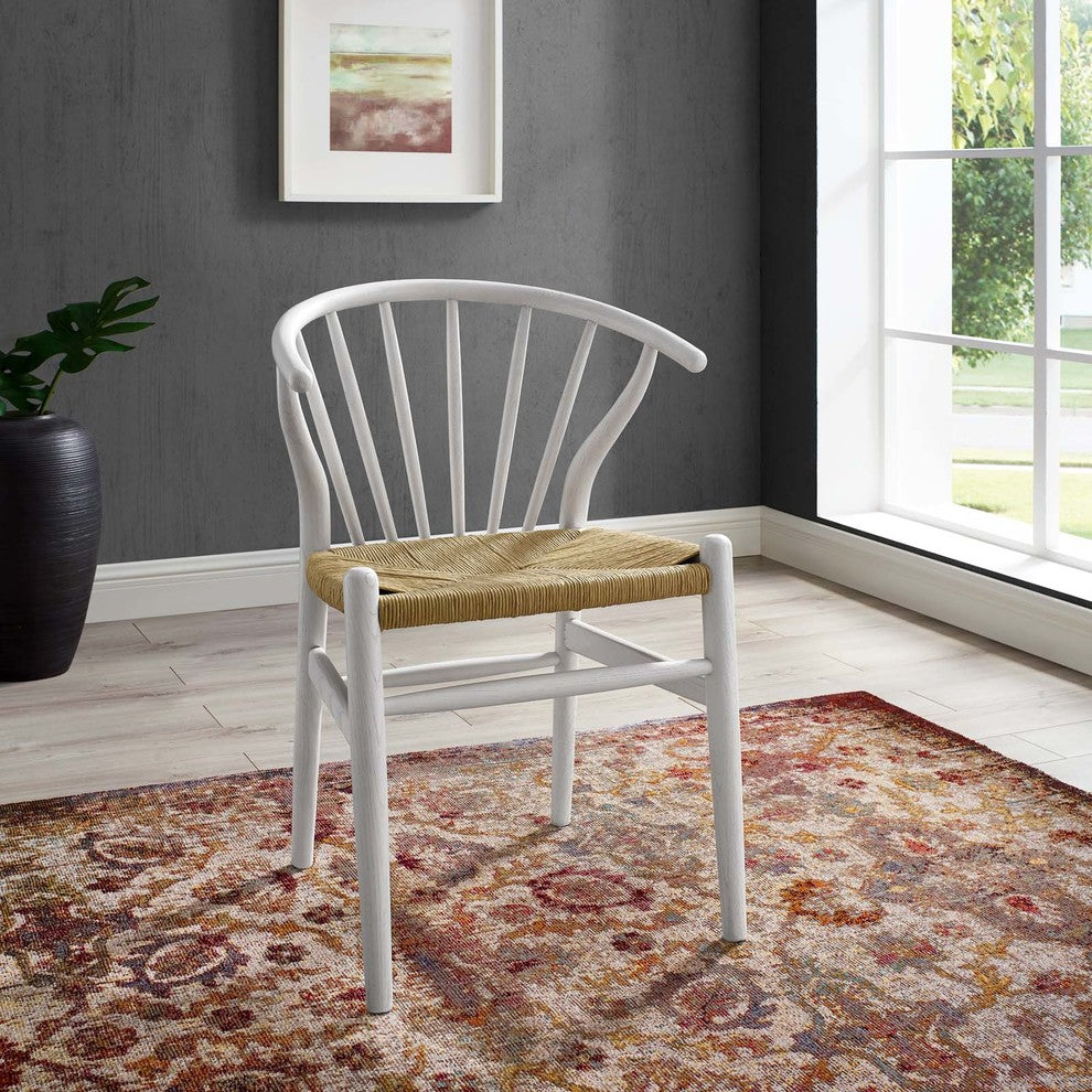 Flourish Spindle Wood Dining Side Chair, White