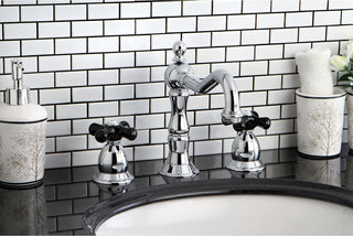 Heritage Onyx Widespread Lavatory Faucet w/ Black Porcelain Cross Handle, Chrome