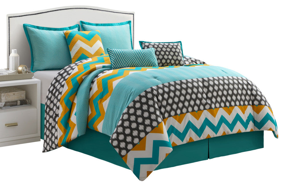Naina Reversible 7-Piece Teal Comforter Set, King