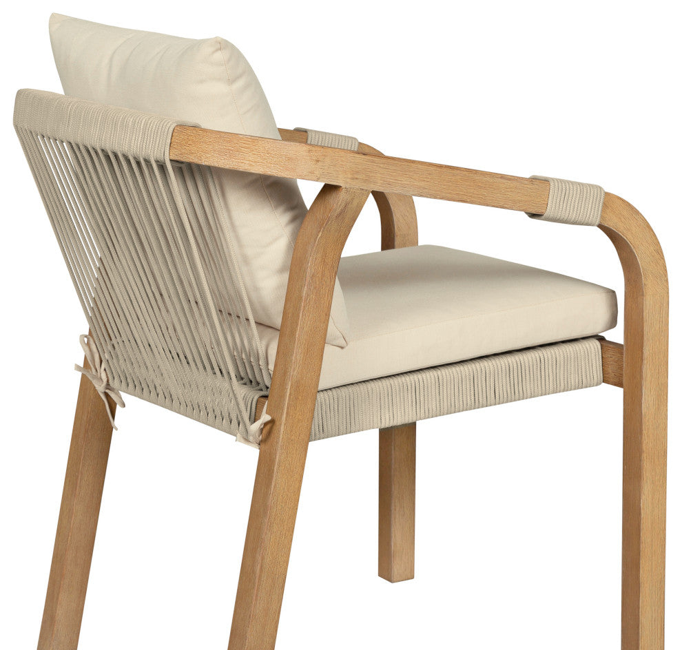 Cypress Outdoor Patio Dining Chair Wood Light Gray Rope Ivory Cushions Set of 2