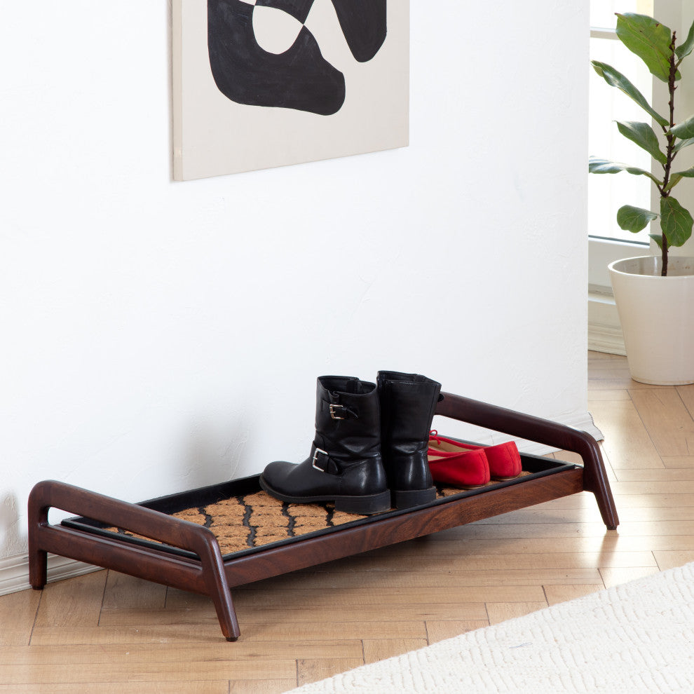 Single-Tier Brown Stand With 3-Pair Rubber Boot Tray Shangri-La