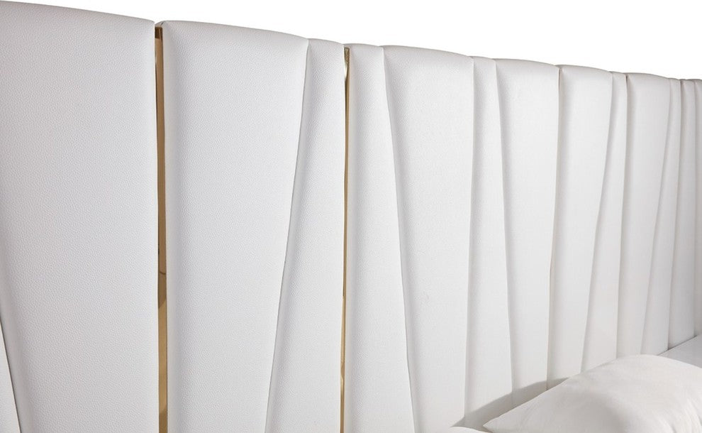 Modrest Nixa Modern White Bonded Leather and Gold Bed - DISCONTINUED!