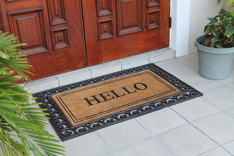 Hello Rubber And Coir Paisley Border Double Doormat, 30"x48"