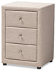 Tessa Modern and Contemporary Beige Upholstered 3-Drawer Nightstand