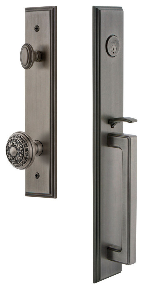 Carre' 1-Piece Dummy Handleset, D Grip and Windsor Knob, Antique Pewter, 849222