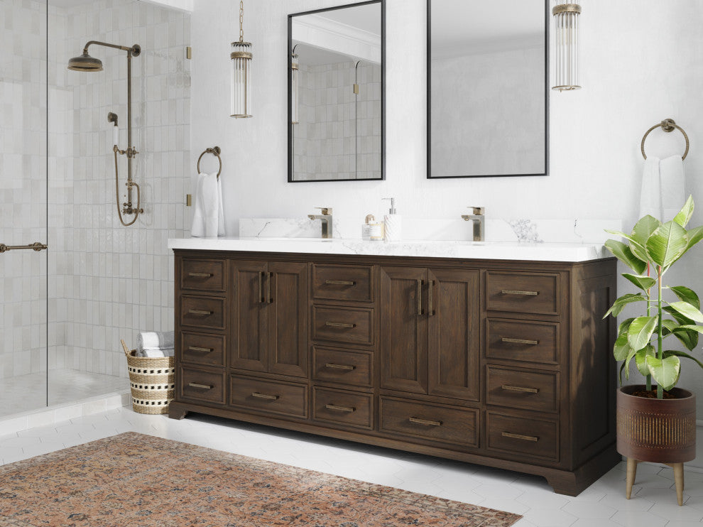 Charlotte 84 Double Sink Bath Vanity Graywashed 2" Calacatta Laza