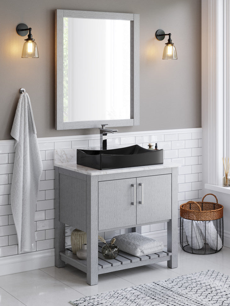 Rectangular Porcelain Vessel Bathroom Sink in Matte Black