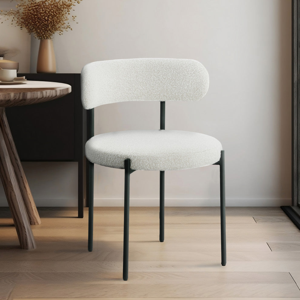 Beacon Dining Chair, Set of 2, Cream, Boucle Fabric, Matte Black Finish