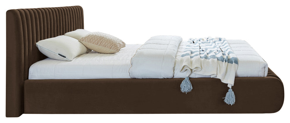 Nico Black Velvet Upholstered Bed, Brown, Full