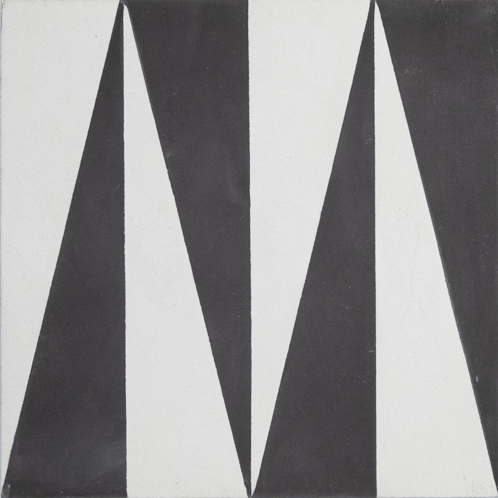 Tiznit, Single Tile, Handmade Cement Tile, White/Black