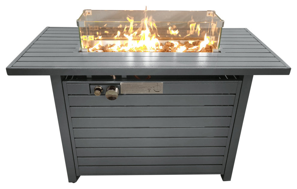 Steel Propane Outdoor Fire Pit Table With Lid, Gray