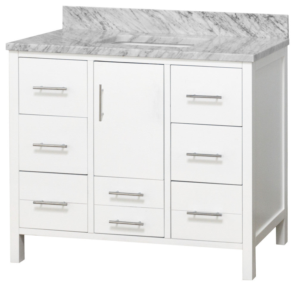 California 42" Bathroom Vanity, White, Carrara Marble