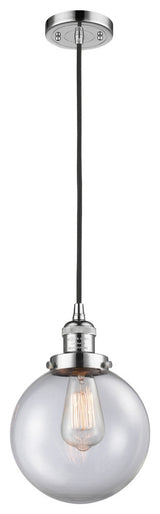 1-Light Beacon 8" Mini Pendant, Polished Chrome, Glass: Clear