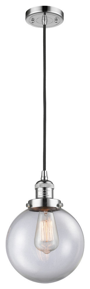 1-Light Beacon 8" Mini Pendant, Polished Chrome, Glass: Clear