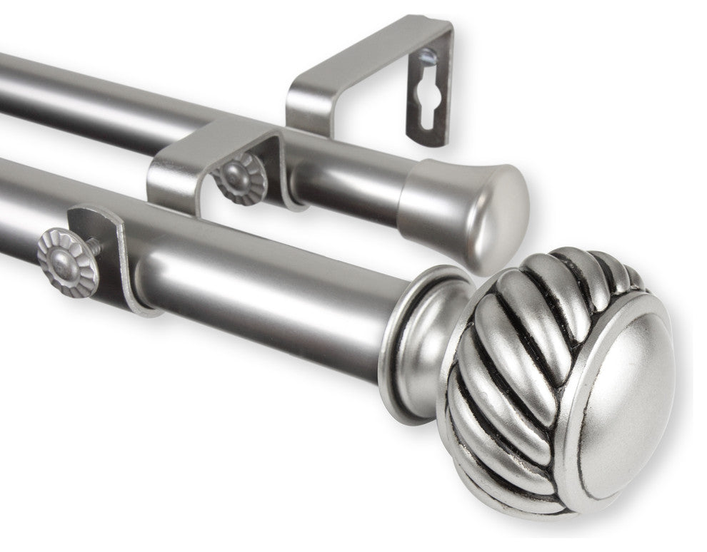 Cruller 1" Double Curtain Rod, Black, Satin Nickel, 120"-170"