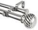 Cruller 1" Double Curtain Rod, Black, Satin Nickel, 120"-170"