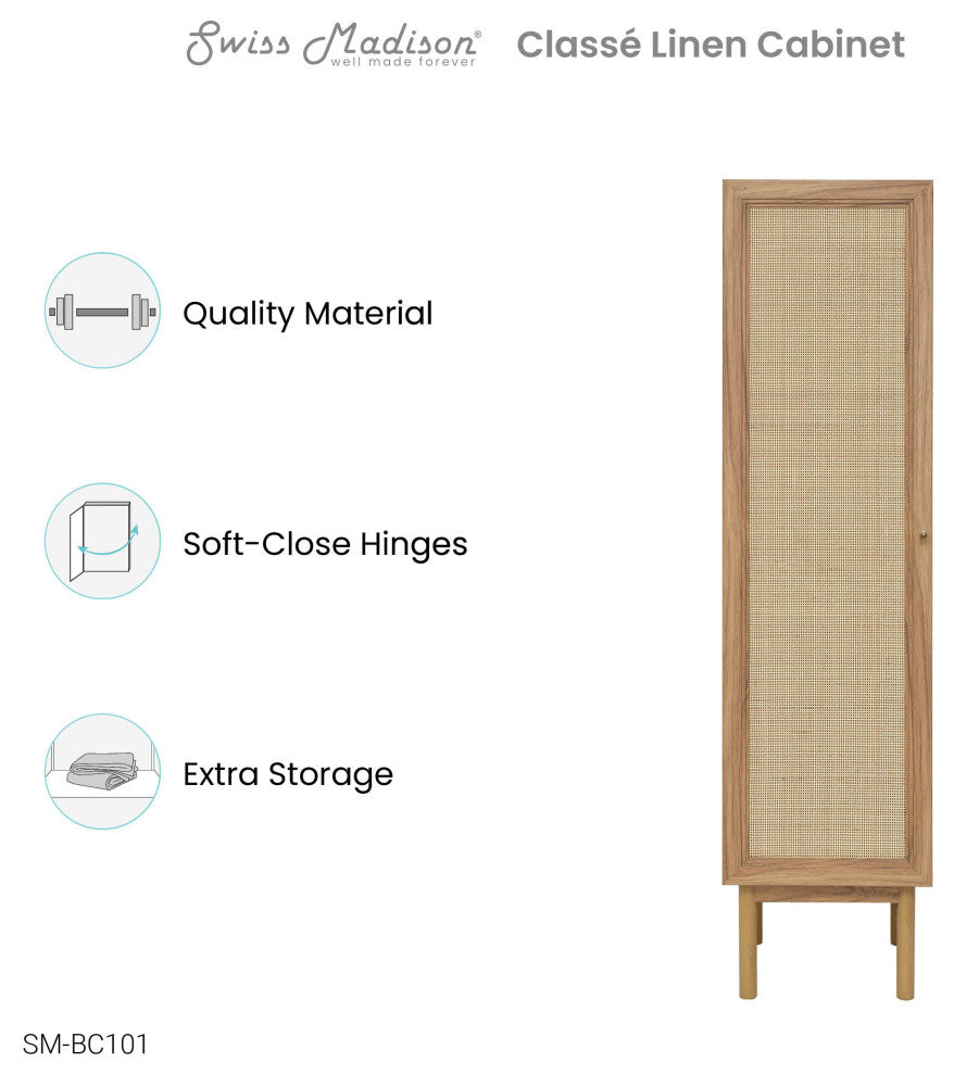 Class 15"Wx60"Hx15"D Linen Cabinet, Oak