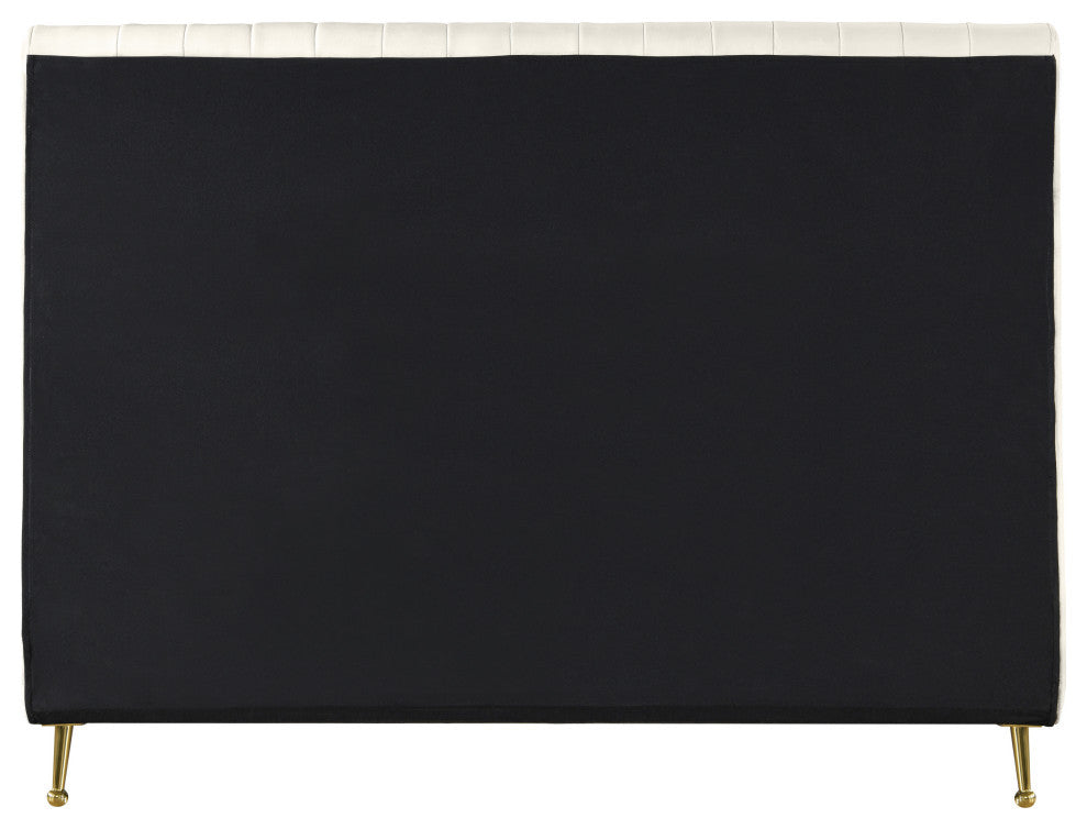 Zara Channel Tufted Velvet Upholstered Bed With Custom Gold Legs, Cream, King