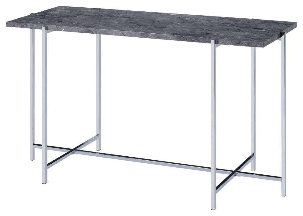 Benzara BM204502 Contemporary Marble Top Sofa Table , Gray and Silver