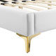 Platform Bed Frame, King Size, Velvet, White, Modern Contemporary, Bedroom