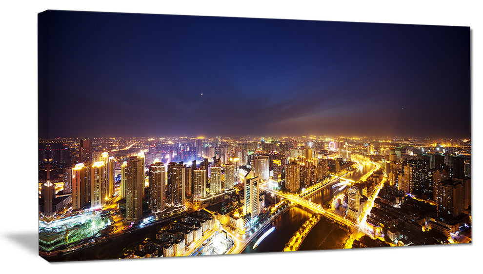 "Downtown Nighttime Panorama" Cityscape Artwork Canvas, 1 Panel, 60"x28"