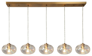 LNC Chrysaorican 5-Light 52.4" Modern Iridescent Globe Glass Island Light, Brass