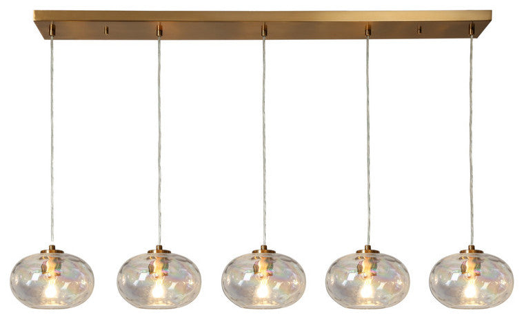 LNC Chrysaorican 5-Light 52.4" Modern Iridescent Globe Glass Island Light, Brass