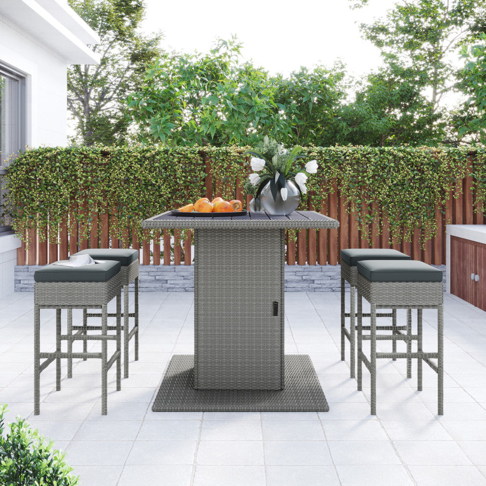 5 Pieces Outdoor Patio Rattan Dining Table Set With Storage Shelf