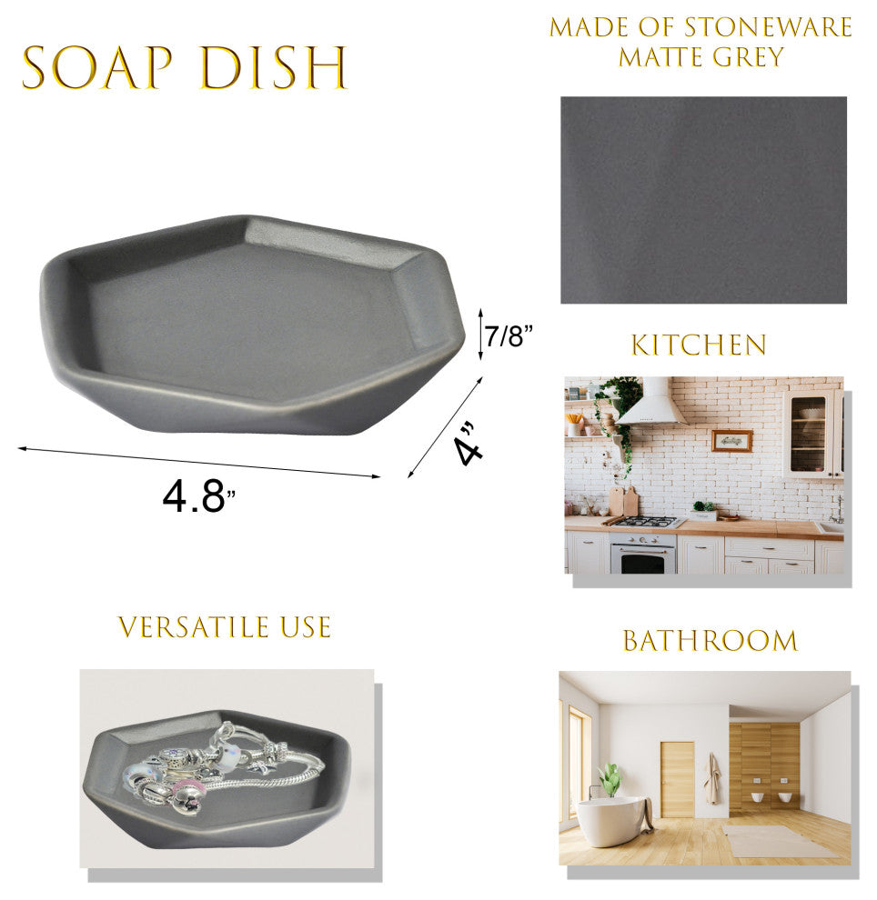 Bathroom Soap Dish Cup Diamond Stoneware White, Grey