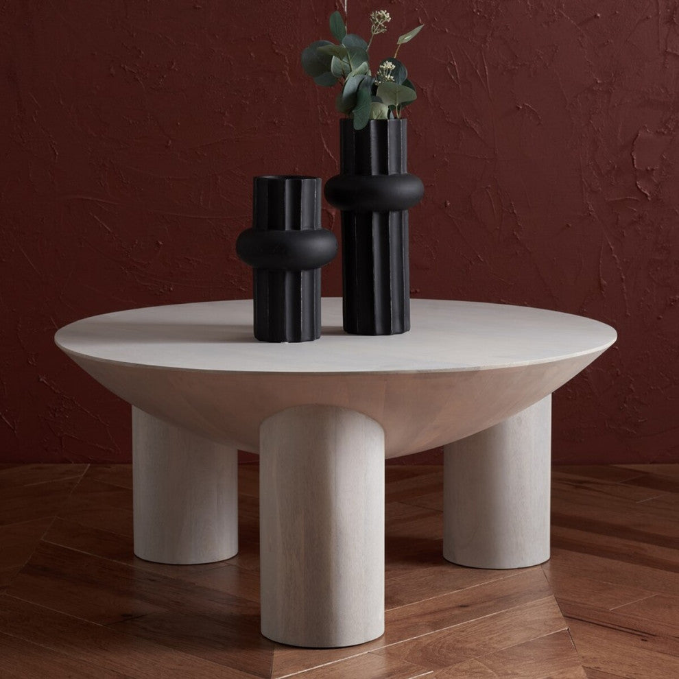 Safavieh Couture Calhoun Round Wood Coffee Table, White Wash