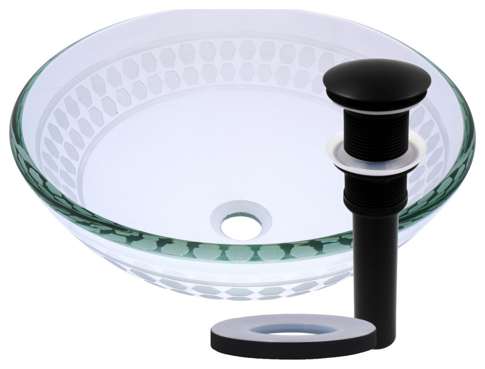 Imponeren Glass Vessel Sink and Drain, Matte Black