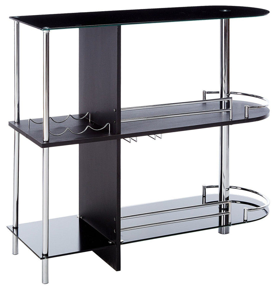 Roland Modern Pub Bistro Bar Table With Tempered Glass Shelves, Black