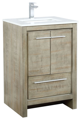 Lafarre 24" Rustic Acacia White Quartz Top, White Sink, and Monte Chrome Faucet