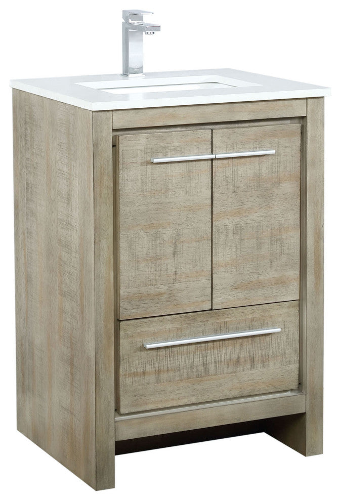 Lafarre 24" Rustic Acacia White Quartz Top, White Sink, and Monte Chrome Faucet