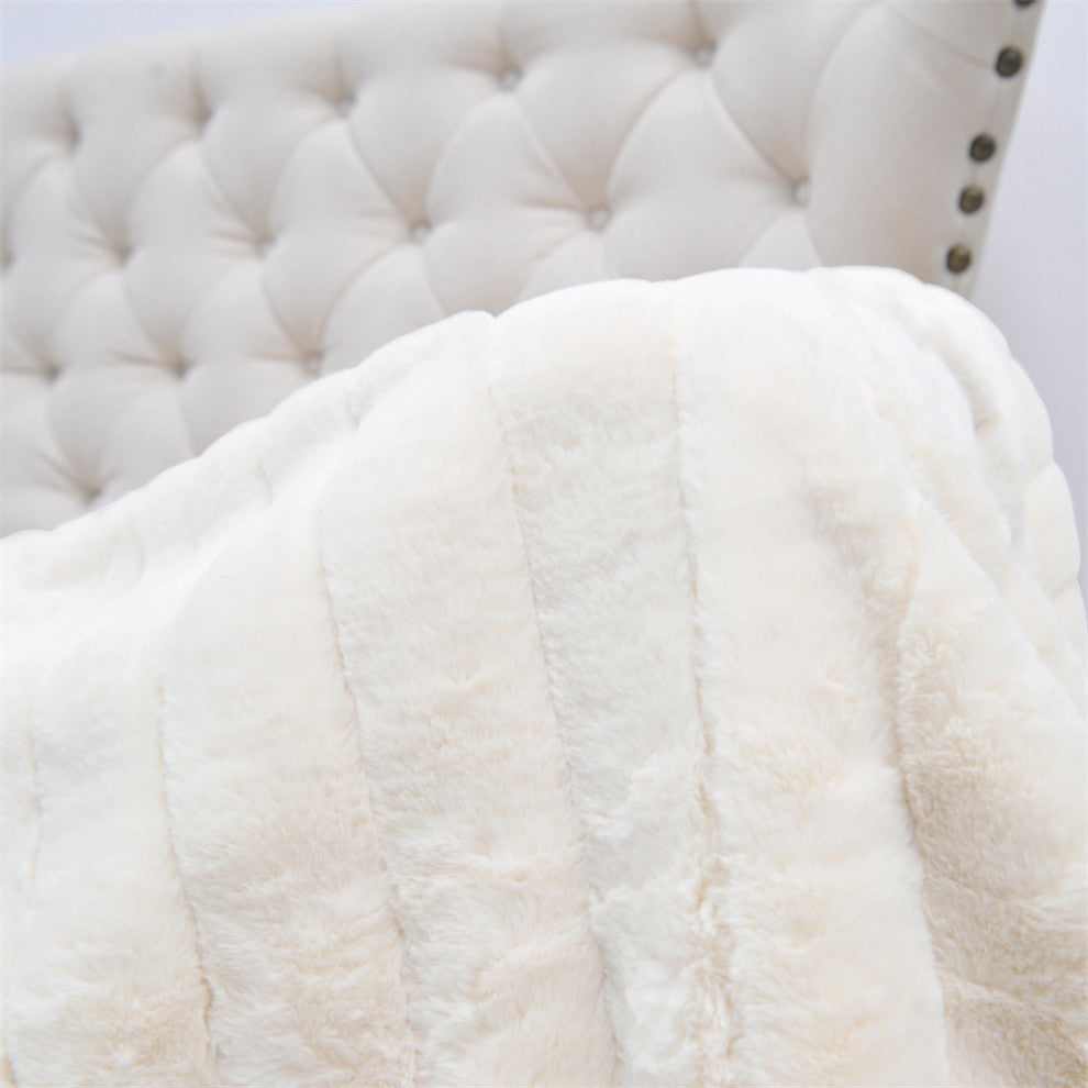 Super Mink Faux Fur Throw Blanket, Ivory, 50"x60"