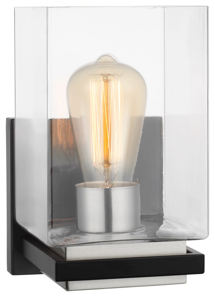 Crossroads 1-Light Vanity, Matte Black With Clear Glass