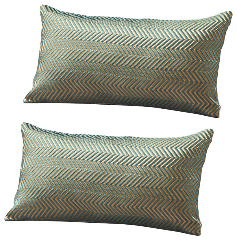 Chevron Jacquard Lumbar 2 Pieces Pillow Shell Set, Deep Teal