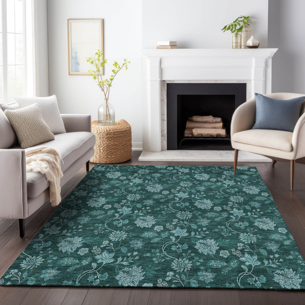 Premium Machine Washable Mayfield AMF680 Teal 3' x 5' Rug