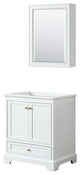 30" Single Bathroom Vanity, White, No Countertop, Gold Trim, Medicine Cabinet