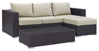 Modway Convene 3 Piece Outdoor Patio Sofa Set, Espresso Beige
