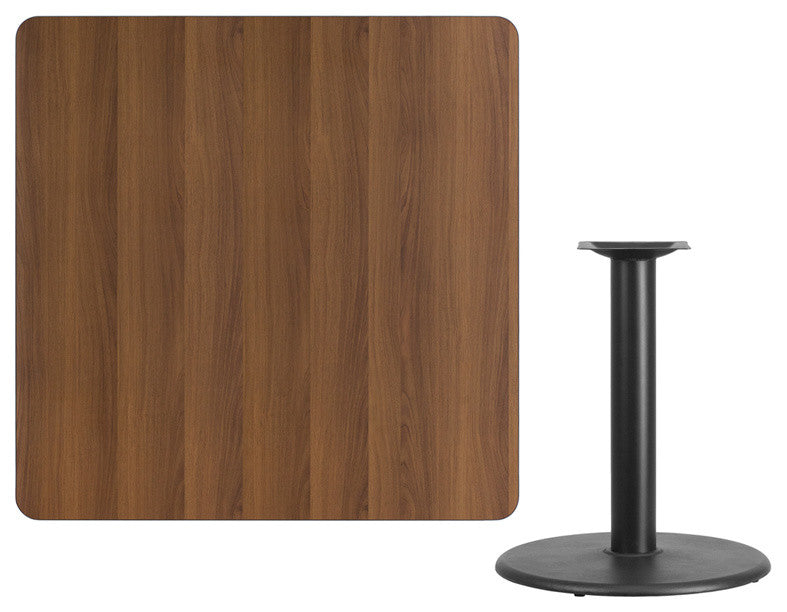 Dyersburg 42" Square Walnut Laminate Table Top With 30" Round Base