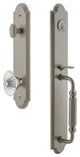 Arc 1-Piece Dummy Handleset, F Grip and Burgundy Knob, Satin Nickel, 848481