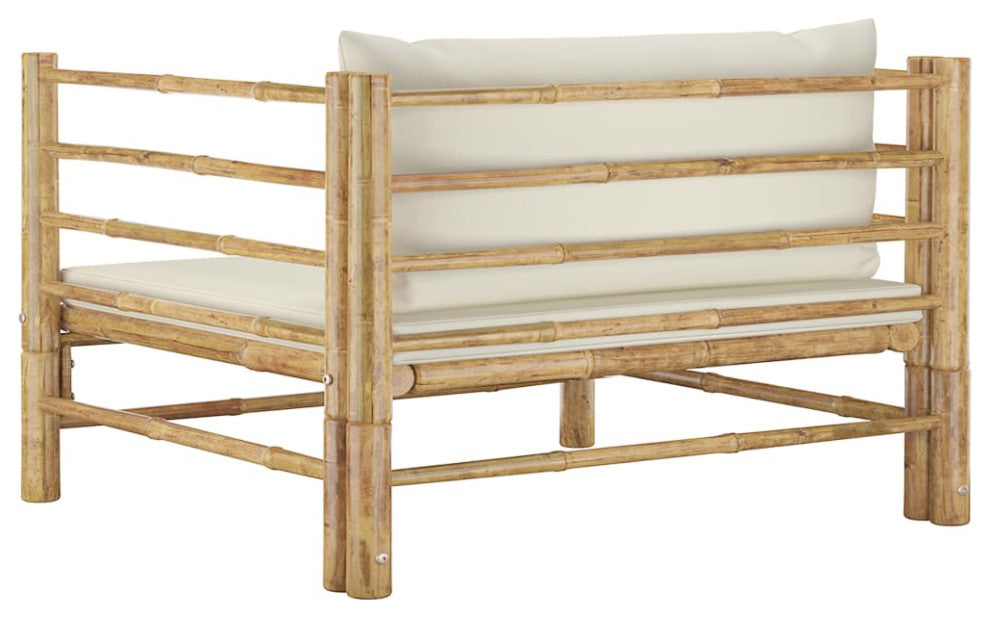 vidaXL Patio Sofa With Cream White Cushions Bamboo