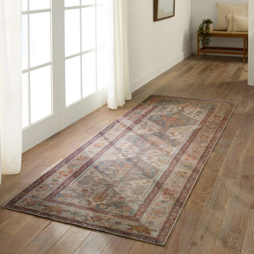 Machine Washable Jaipur Living Arkansas Medallion Blue/ Red Runner Rug 3'X10'
