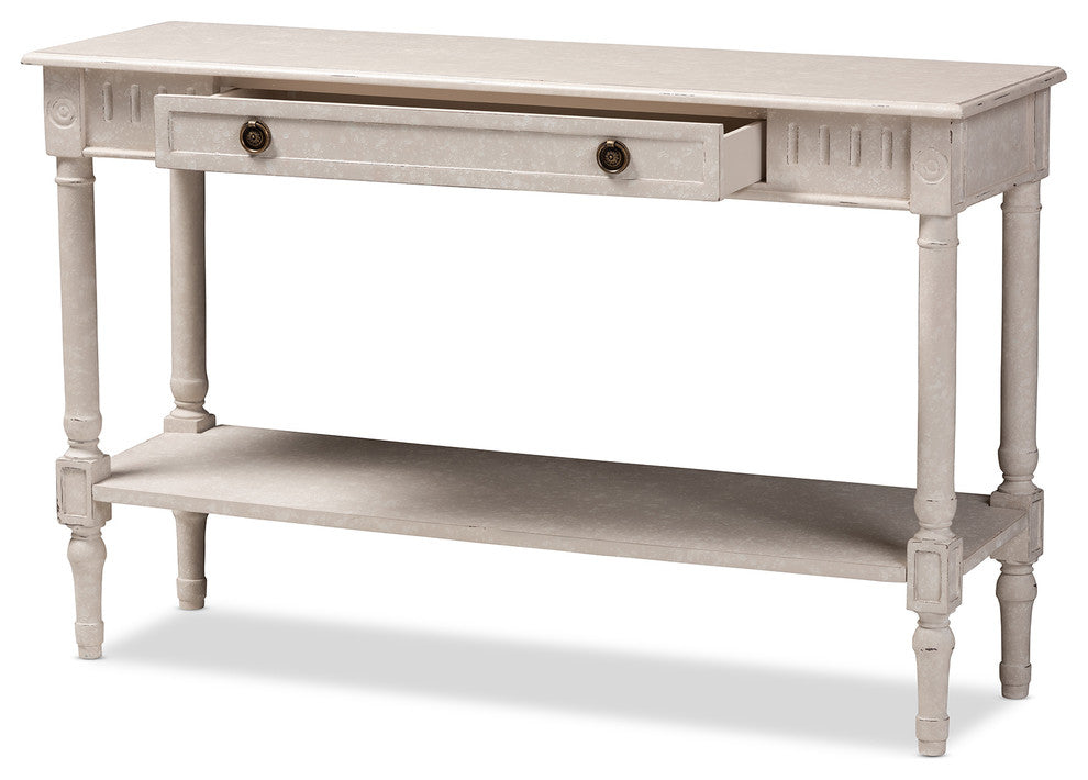 Ariella Country Cottage Farmhouse Whitewashed 1-Drawer Console Table