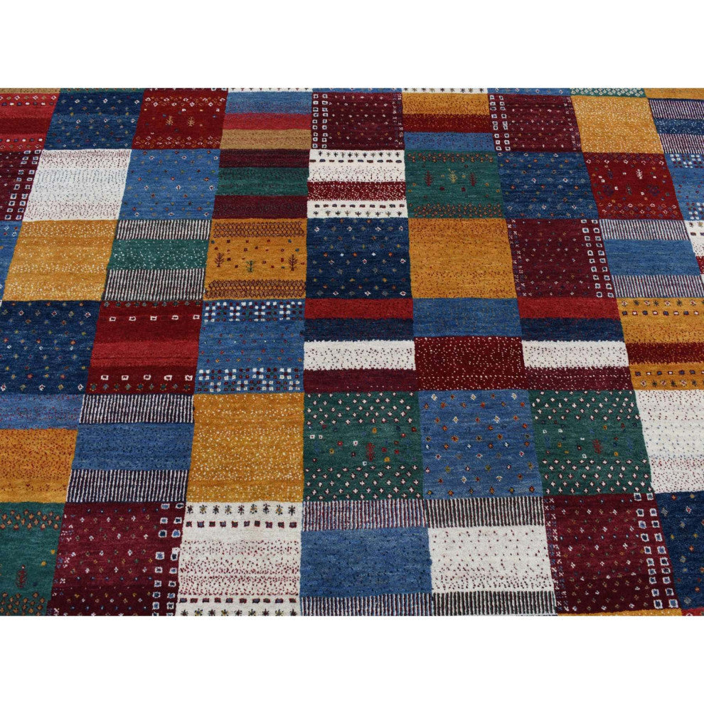 Ivory Persian Wool Hand Made Lori Buft Gabbeh Patchwork Design Rug 8'3"x9'9"