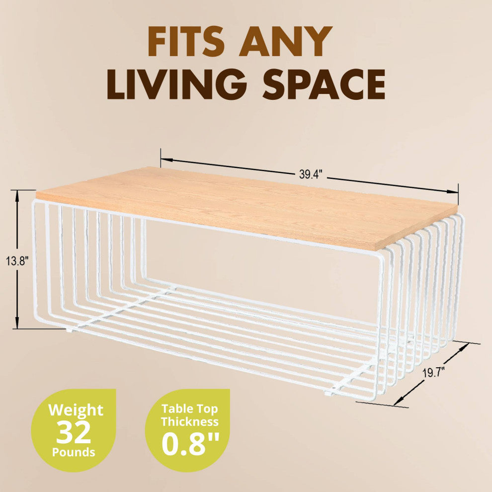 LeisureMod Walden Rectangular Coffee Table Powder Coated Steel Frame, White