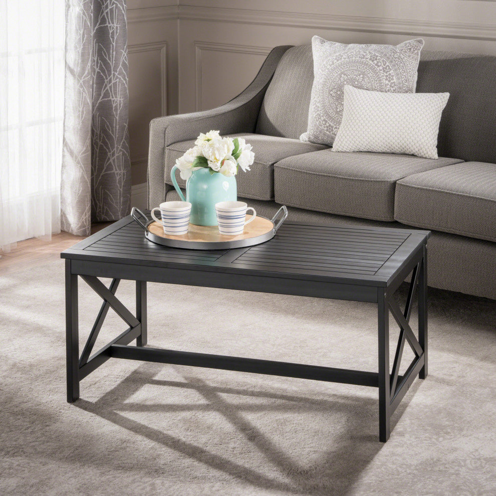 GDF Studio Newman Indoor Farmhouse Finished Acacia Wood Coffee Table, Black